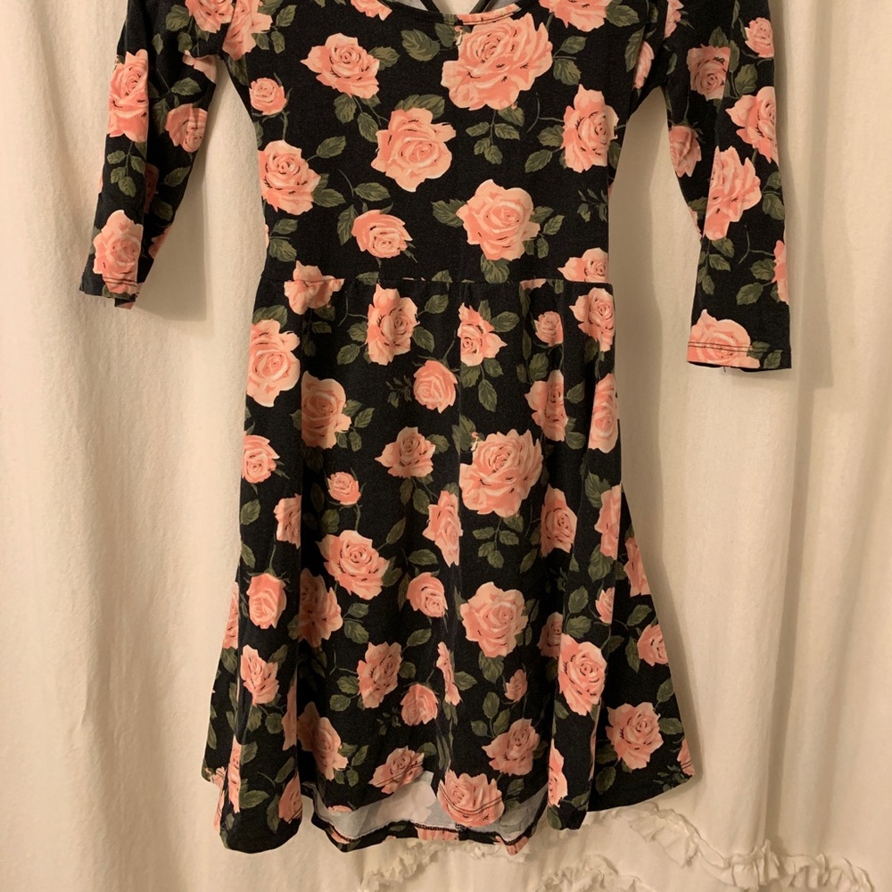 Black Floral Rose Dress with open back
